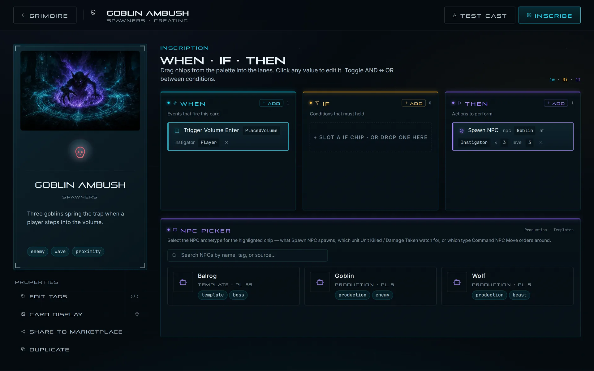 Merlin WHEN / IF / THEN editor